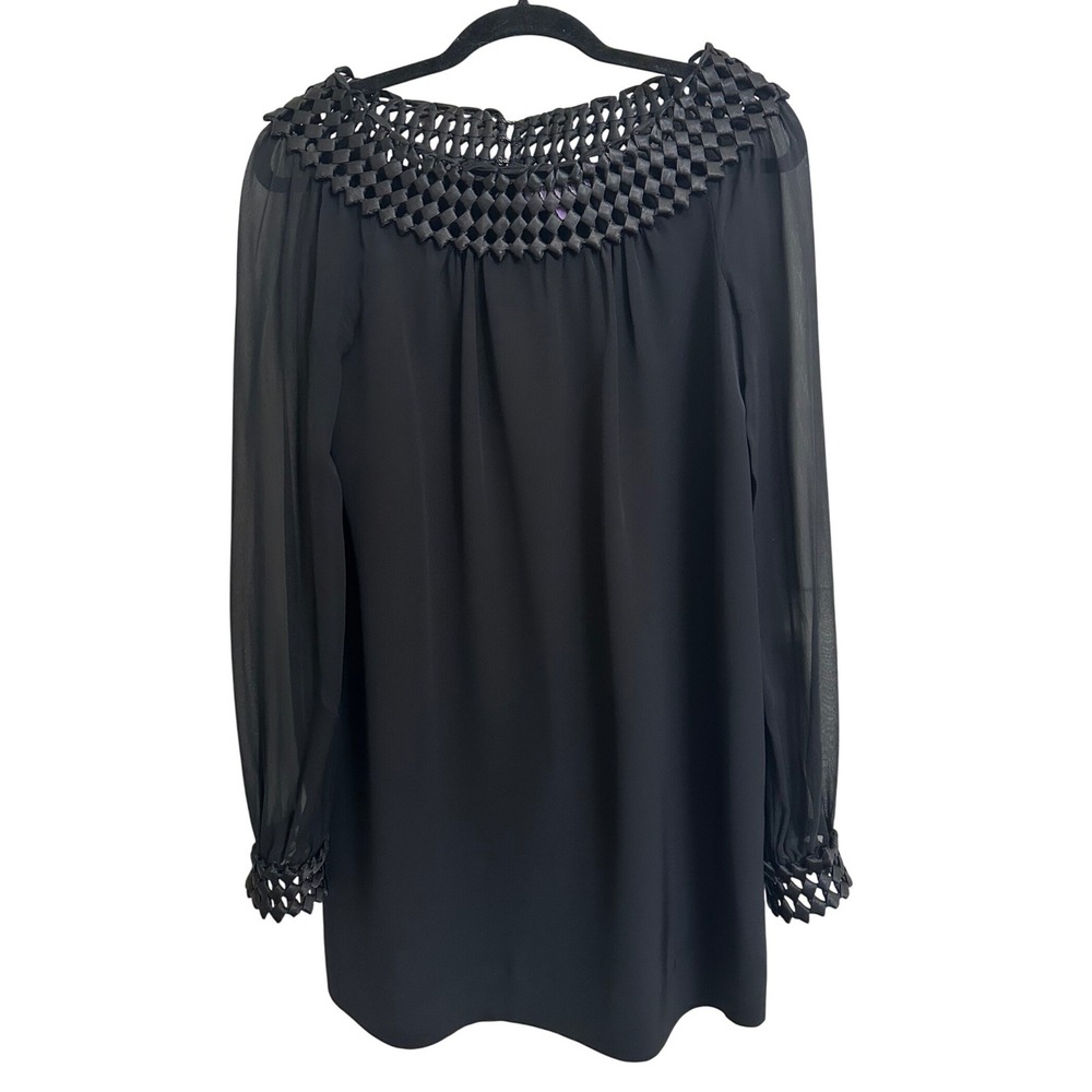 Vivienne Tam Vintage Black Woven Lattice Mesh Off-Shoulder Mini Dress‎ 6